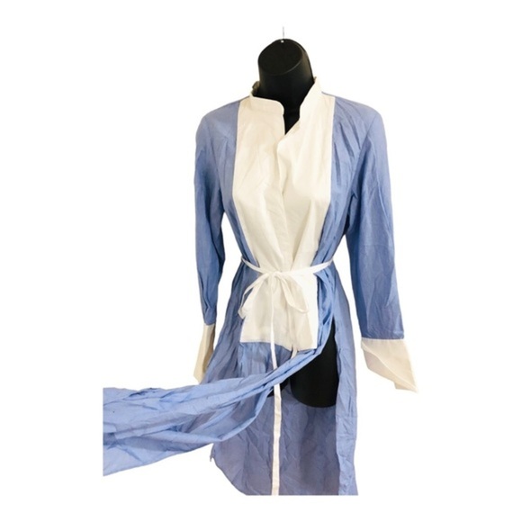 Zara oxford blue bib front split side‎ cotton buttoned down dress size small - Picture 14 of 16